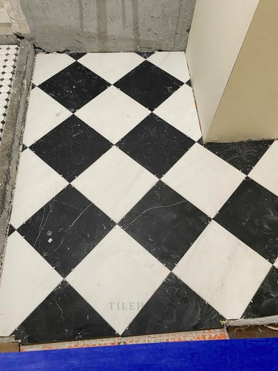 Checkerboard Nero & Dolomite Marble