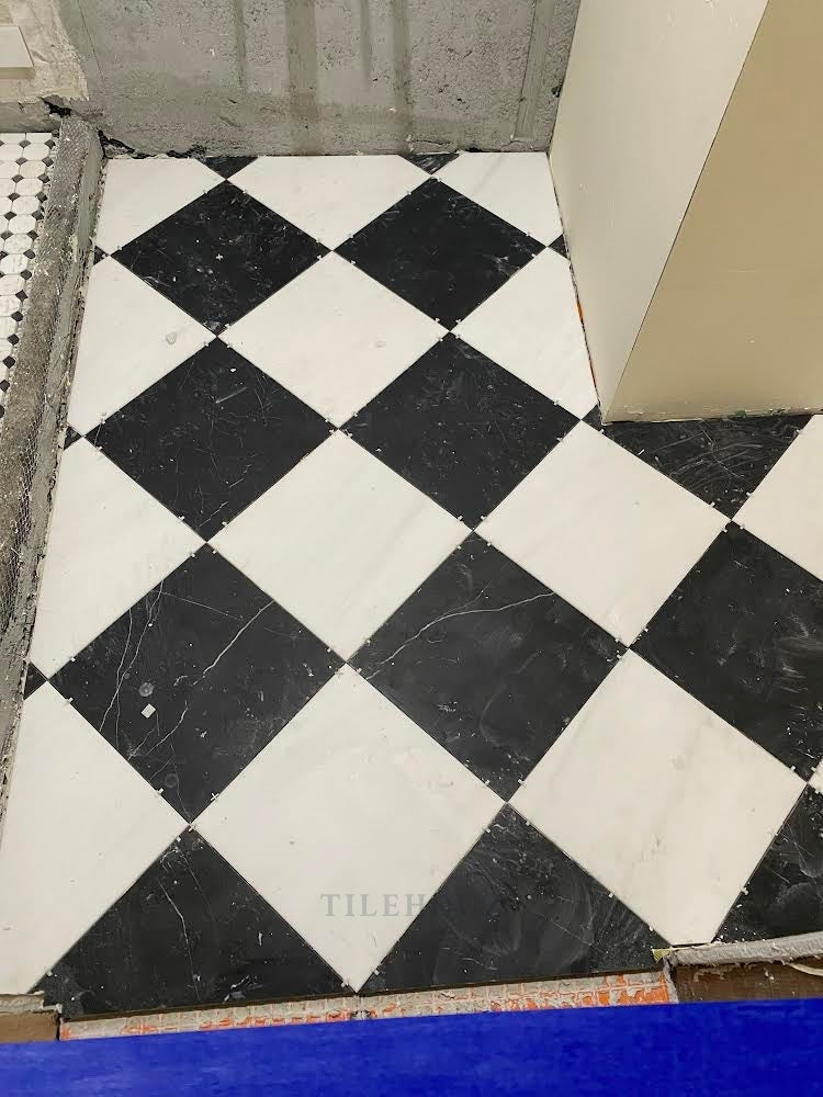 Checkerboard Nero & Dolomite Marble