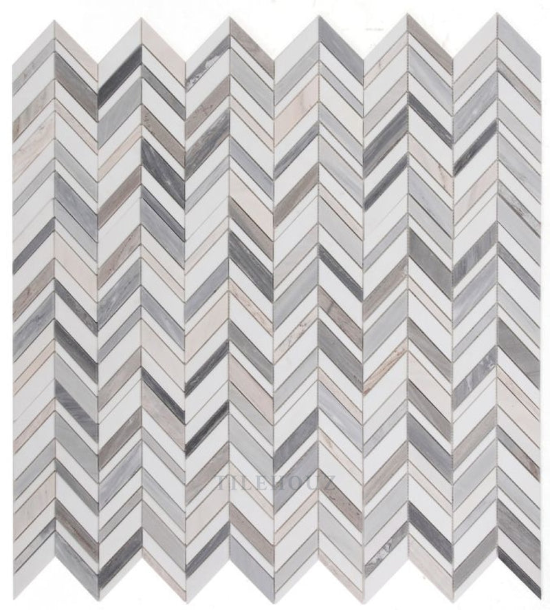 Chevron Shadow Blue 11.75 X 12 Marble