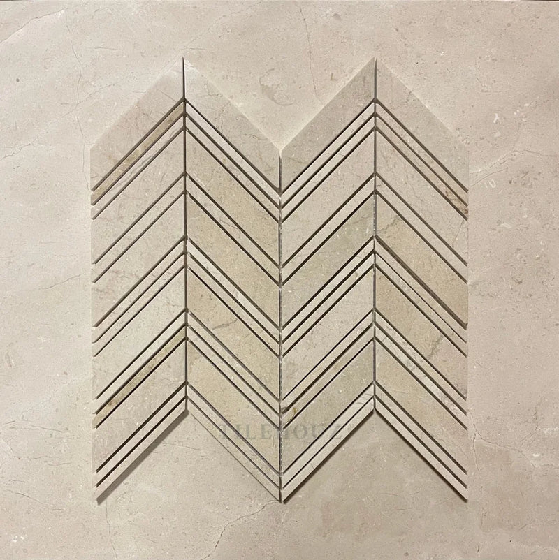 Crema Marfil Marble Large Chevron W/Crema Strips Polished/Honed