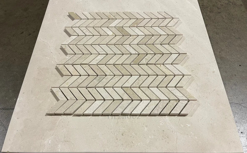 Crema Marfil Marble Mini Chevron Mosaic Polished/Honed