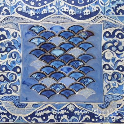 Dragon Scale Royal Blue 9.75 X 12 Porcelain Mosaic Tile Handmade