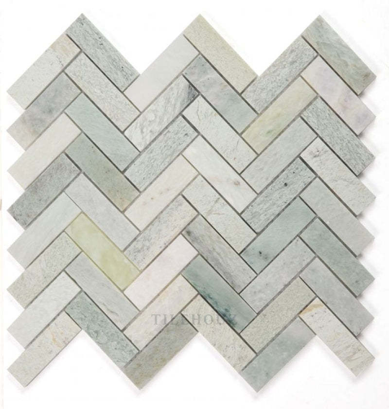 Herringbone Green 11 X 12.5 Marble