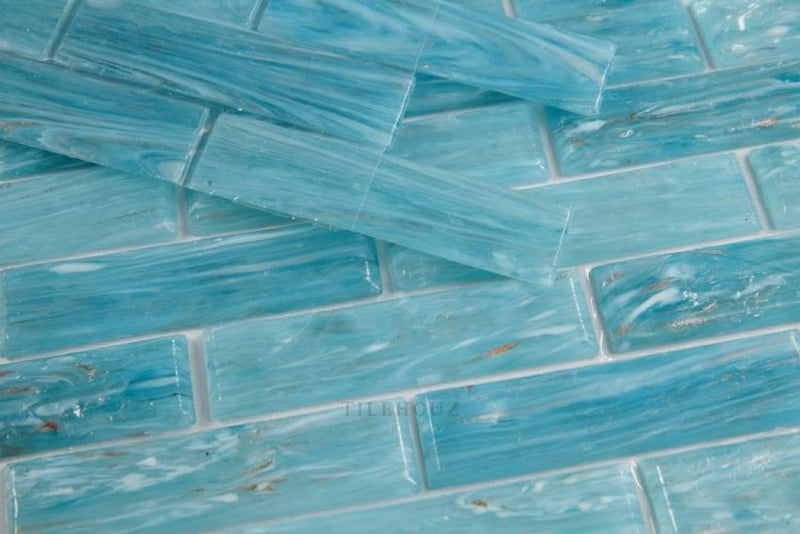 Hot Long Clear Blue 12 X 12.75 Glass Mosaic Tile