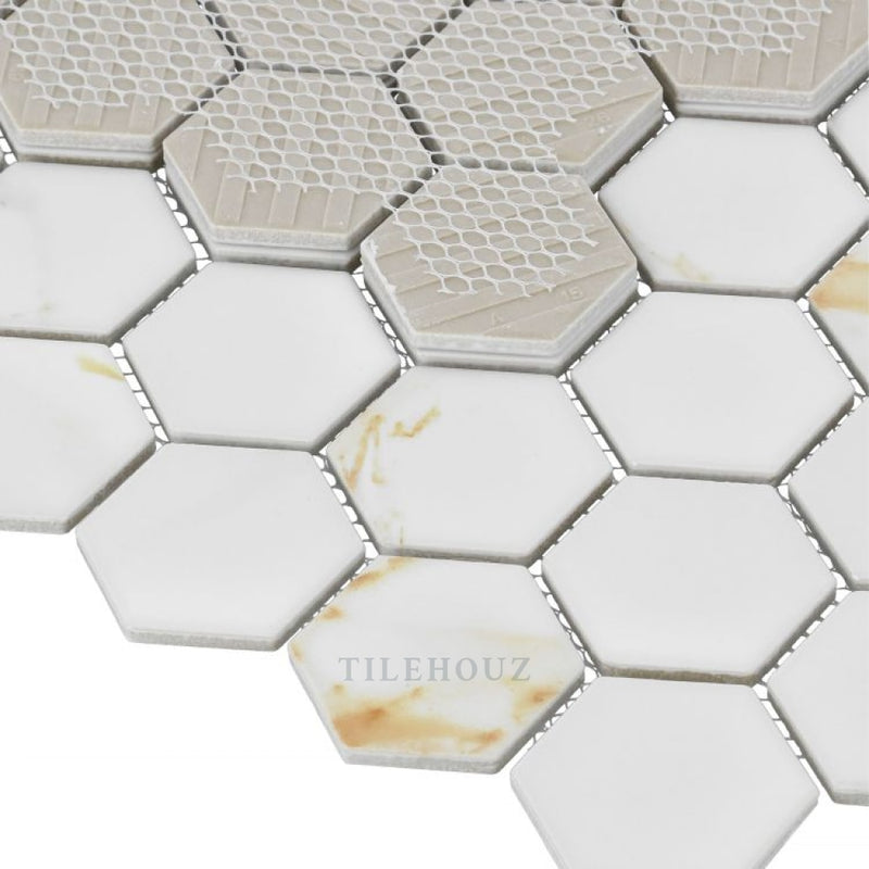 Hulu Hexagon Calacatta Matte 2 X 11 12.75 Handmade Porcelain