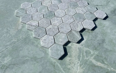 Ming Green Marble 2 Hexagon Mosaic Polished