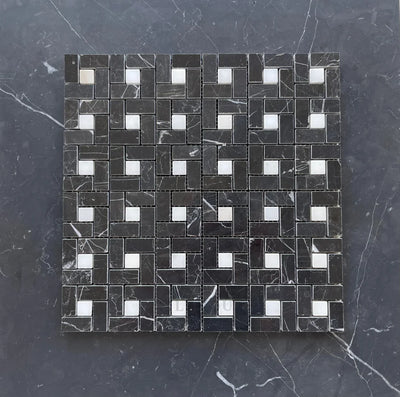 Nero Marquina Marble Pinwheel W/White Dots Polished/Honed