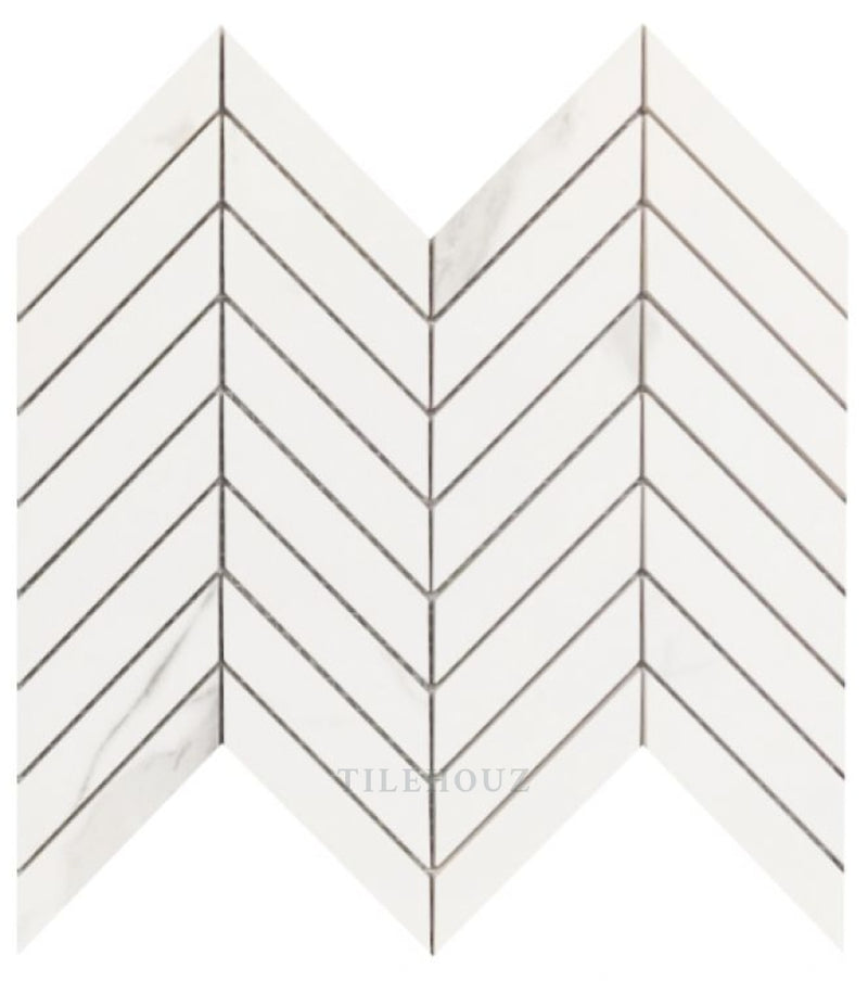 Prestigio Statuario Lucido Chevron 10 X 12 Porcelain Mosaics