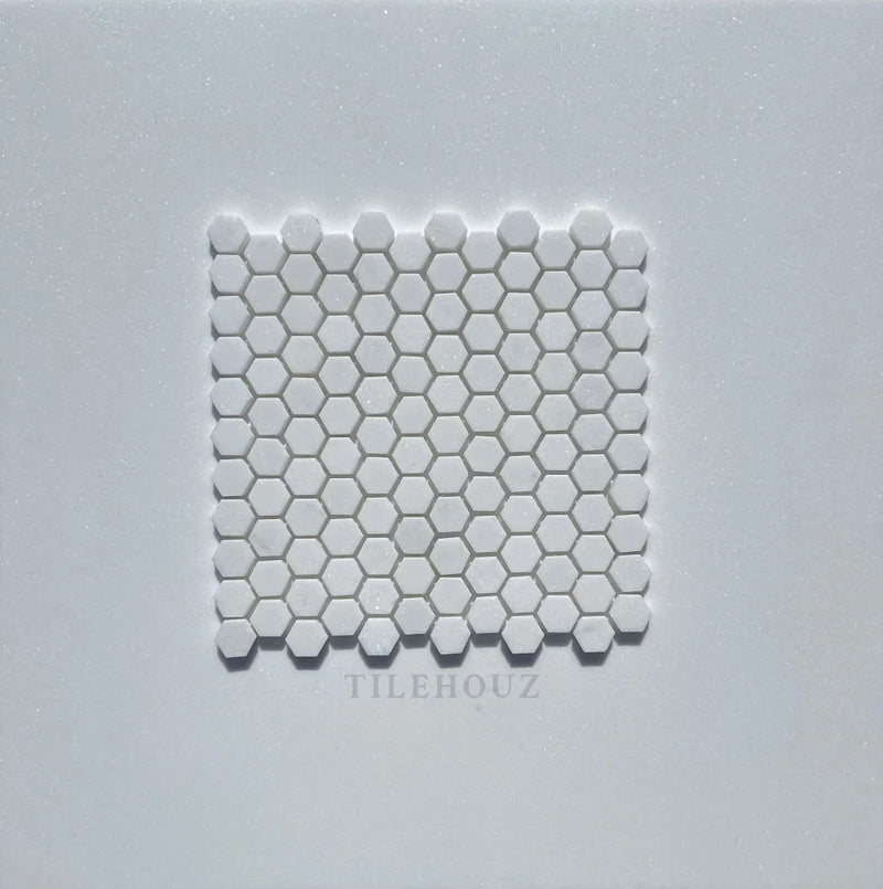 Thassos White Marble 1 Hexagon Mosaic Tile Polished&Honed (A1)