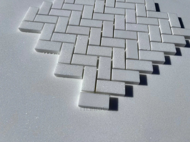 Thassos White Marble 1X2 Herringbone Mosaic Tile Polished&Honed (A1)