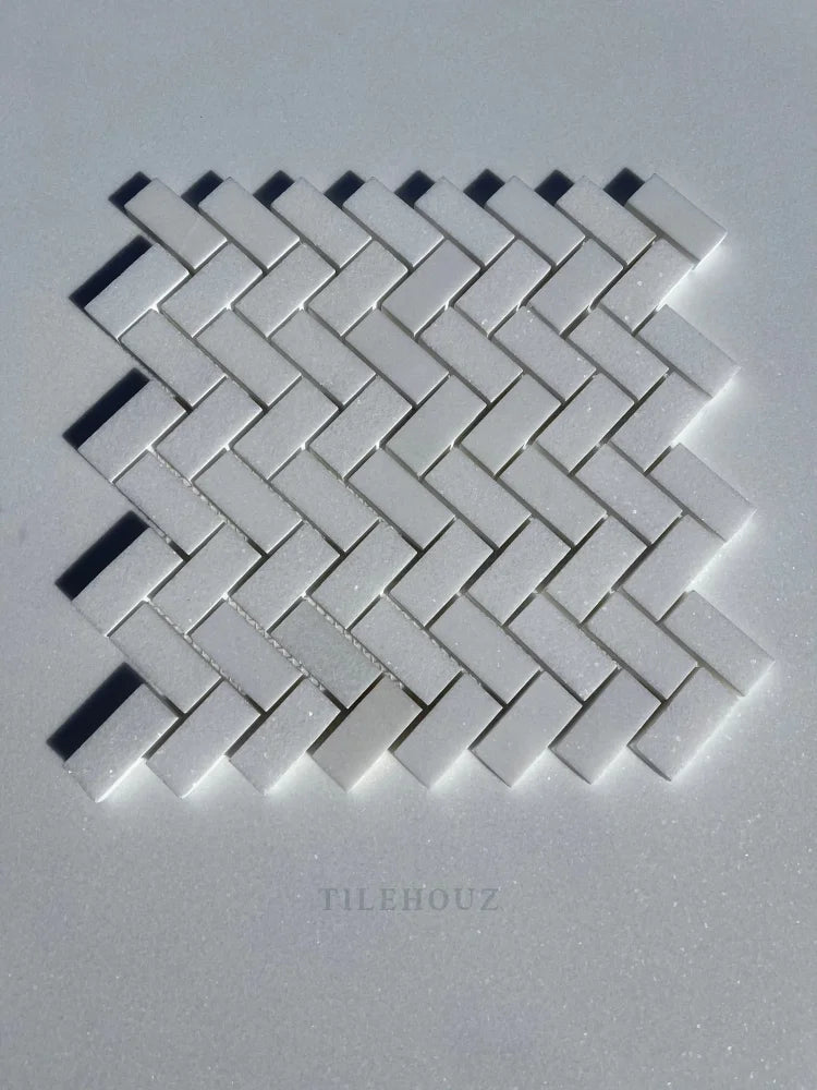 Thassos White Marble 1X2 Herringbone Mosaic Tile Polished&Honed (A1)