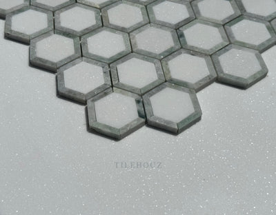 Thassos White Marble 2.5X2.5 Vortex Hexagon Mosaic W/Ming Green Border Polished&Honed