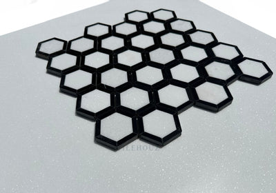 Thassos White Marble 2.5X2.5 Vortex Hexagon Mosaic W/Nero Marquina (Black) Border Polished&Honed