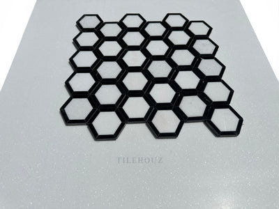 Thassos White Marble 2.5X2.5 Vortex Hexagon Mosaic W/Nero Marquina (Black) Border Polished&Honed