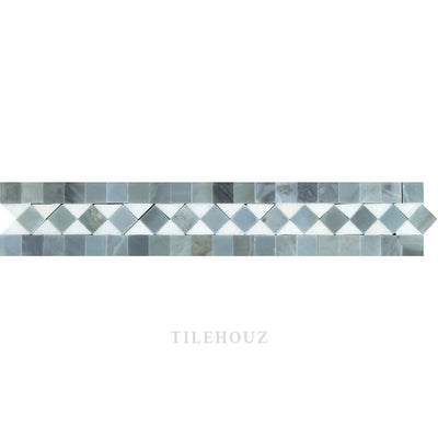 Thassos White Marble 2 X 12 Bias Border W/ Bardiglio/blue-Gray Dots Polished&honed Mosaic Tiles