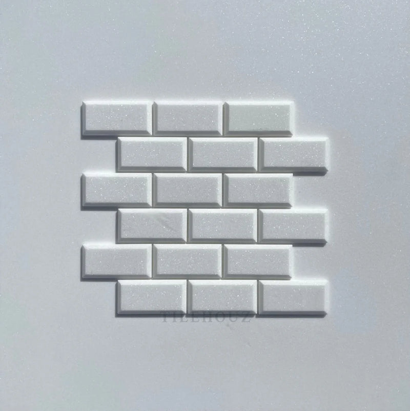 Thassos White Marble 2 X 4 Deep-Beveled Brick Mosaic Tile Polished&Honed (A1)