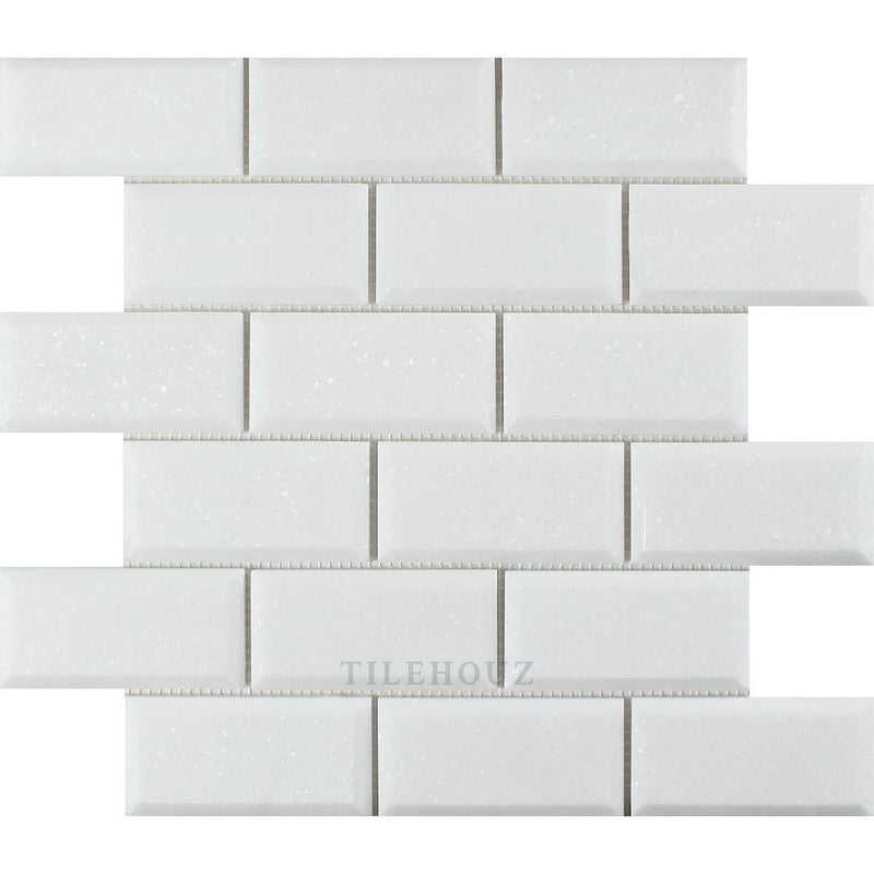 Thassos White Marble 2 X 4 Deep-Beveled Brick Mosaic Tile Polished&honed Tiles