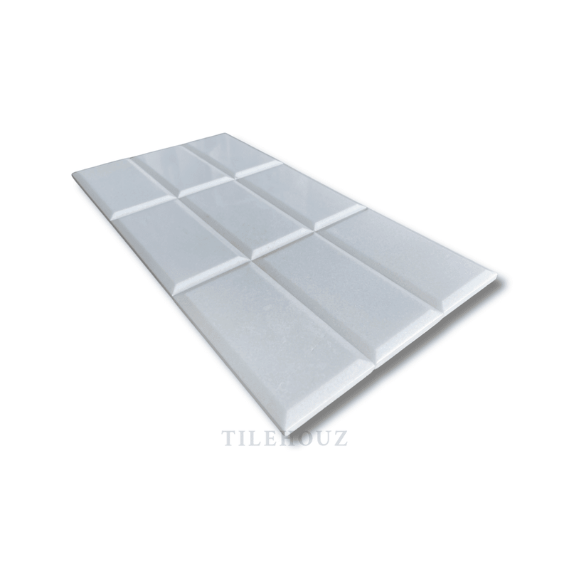 Thassos White Marble 3X6 Deep Beveled Tile Polished&Honed