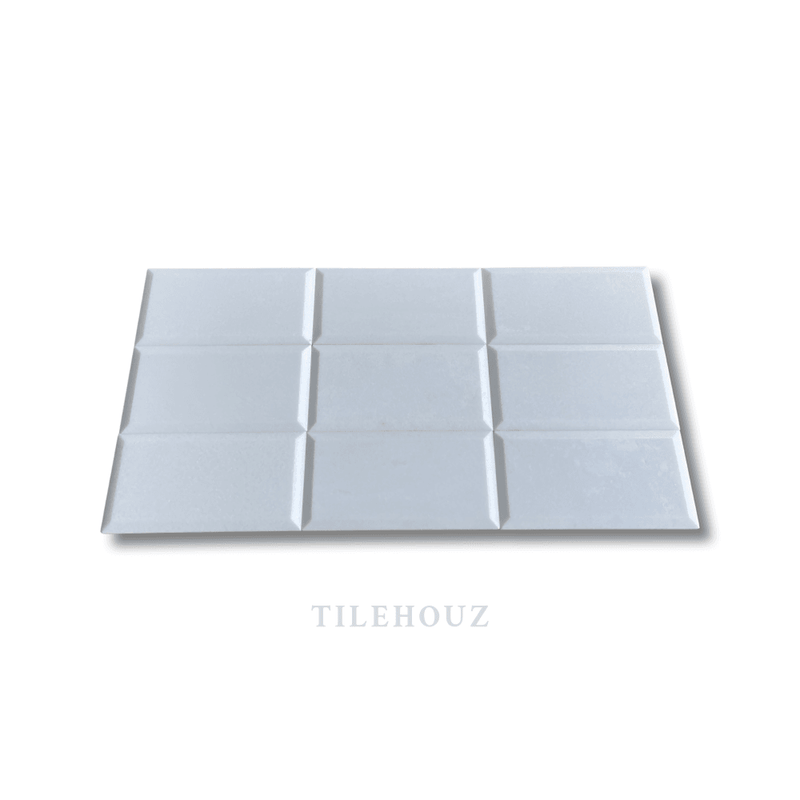 Thassos White Marble 3X6 Deep Beveled Tile Polished&Honed