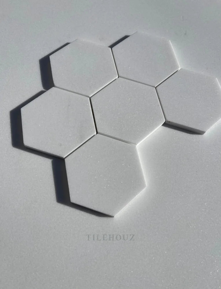 Thassos White Marble 4 Hexagon Mosaic Honed (A1)