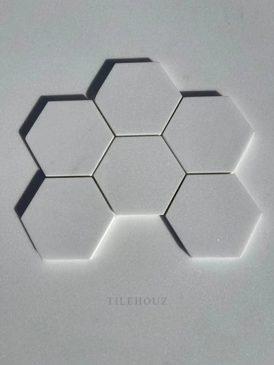 Thassos White Marble 4 Hexagon Mosaic Honed (A1)