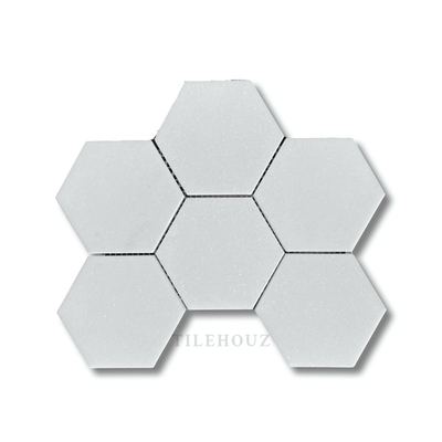 Thassos White Marble 4 Hexagon Mosaic Honed