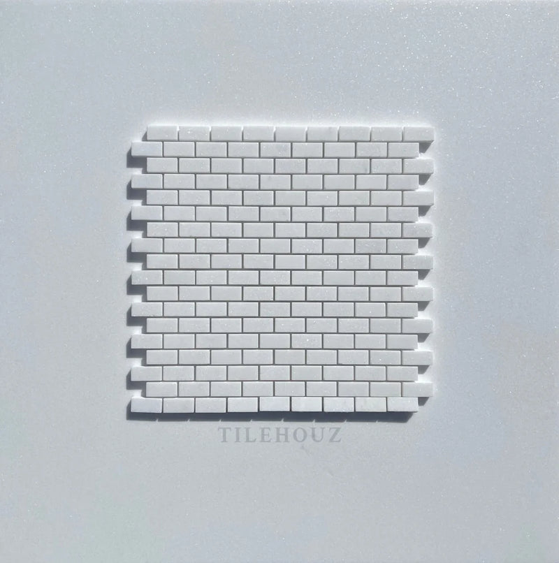 Thassos White Marble 5/8 X 1 1/4 Mini Brick Mosaic Tile Polished&Honed (A1)