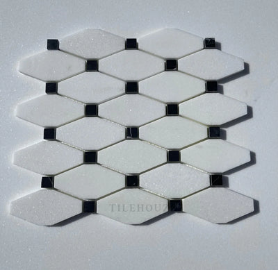 Thassos White Marble Octave Mosaic Tile W/ Black Dots Polished&Honed (A1)