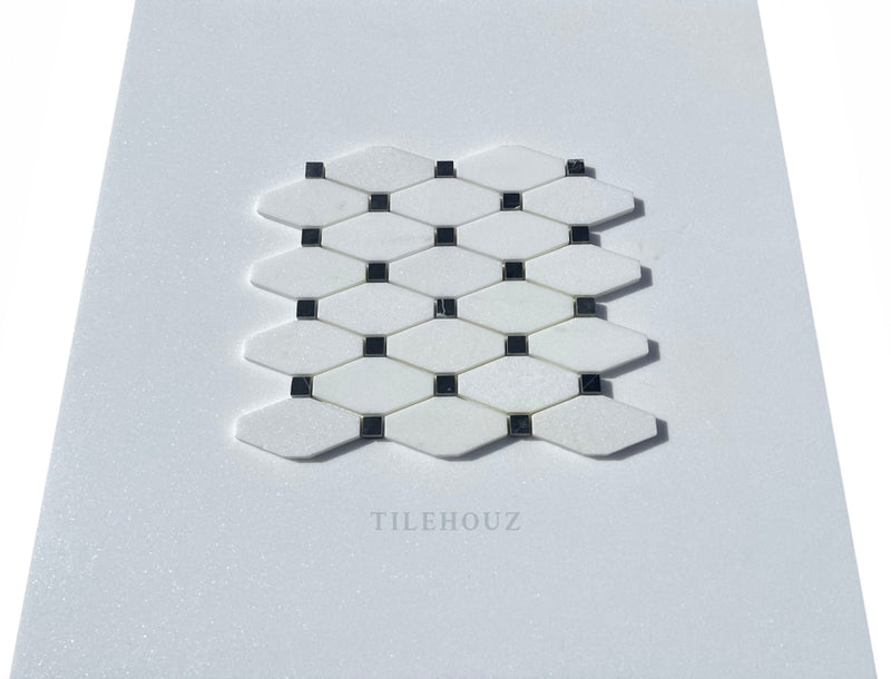 Thassos White Marble Octave Mosaic Tile W/ Black Dots Polished&Honed Wall & Ceiling