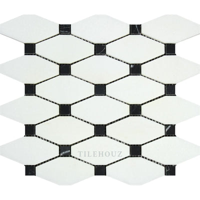 Thassos White Marble Octave Mosaic Tile W/ Black Dots Polished&honed Tiles