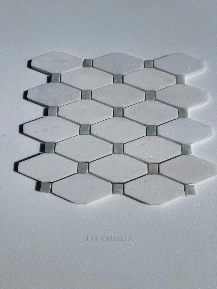 Thassos White Marble Octave Mosaic W/Ming Green Dots Polished&Honed (A1)