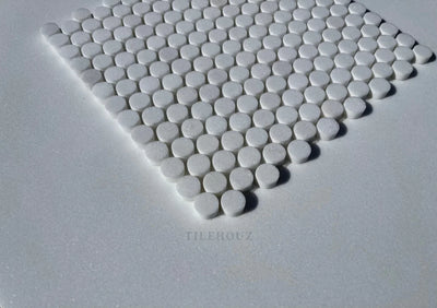 Thassos White Marble Penny Round Mosaic Tile Polished&Honed (A1)