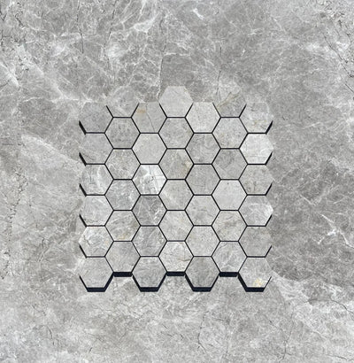 Tundra Gray Marble 2 Hexagon Mosaic Polished&Honed