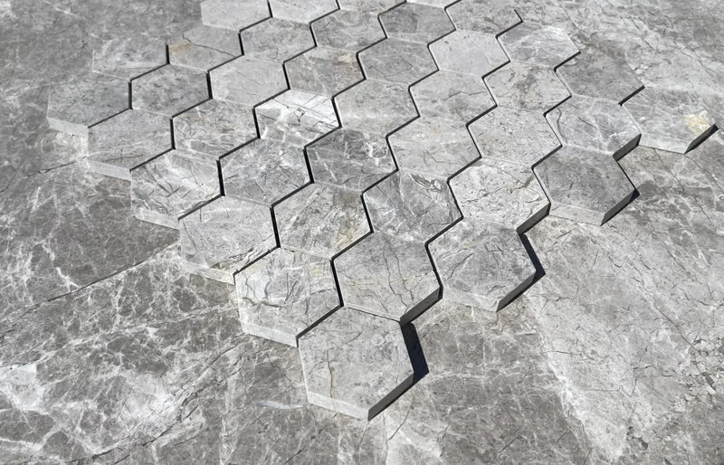 Tundra Gray Marble 2 Hexagon Mosaic Polished&Honed