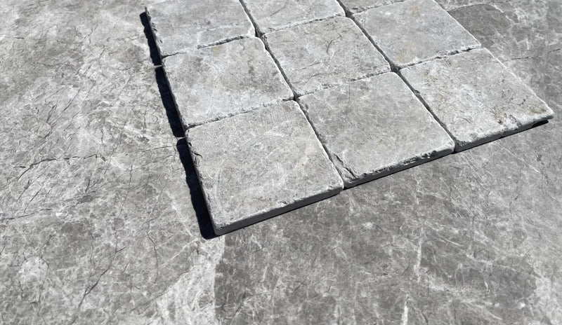 Tundra Gray Marble 4X4 Tumbled Tile