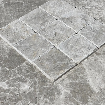 Tundra Gray Marble 4X4 Tumbled Tile