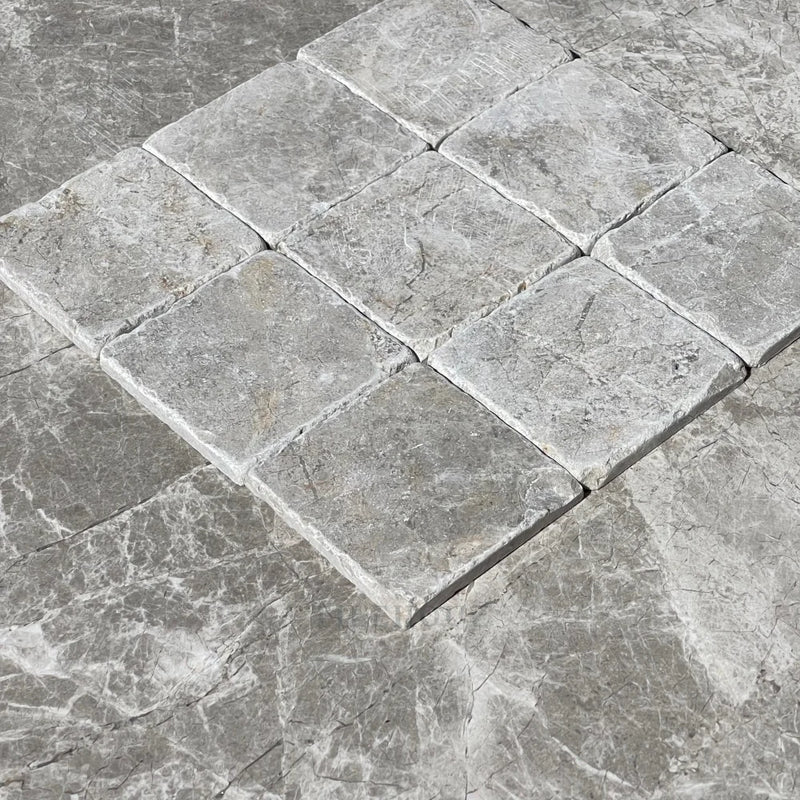 Tundra Gray Marble 4X4 Tumbled Tile