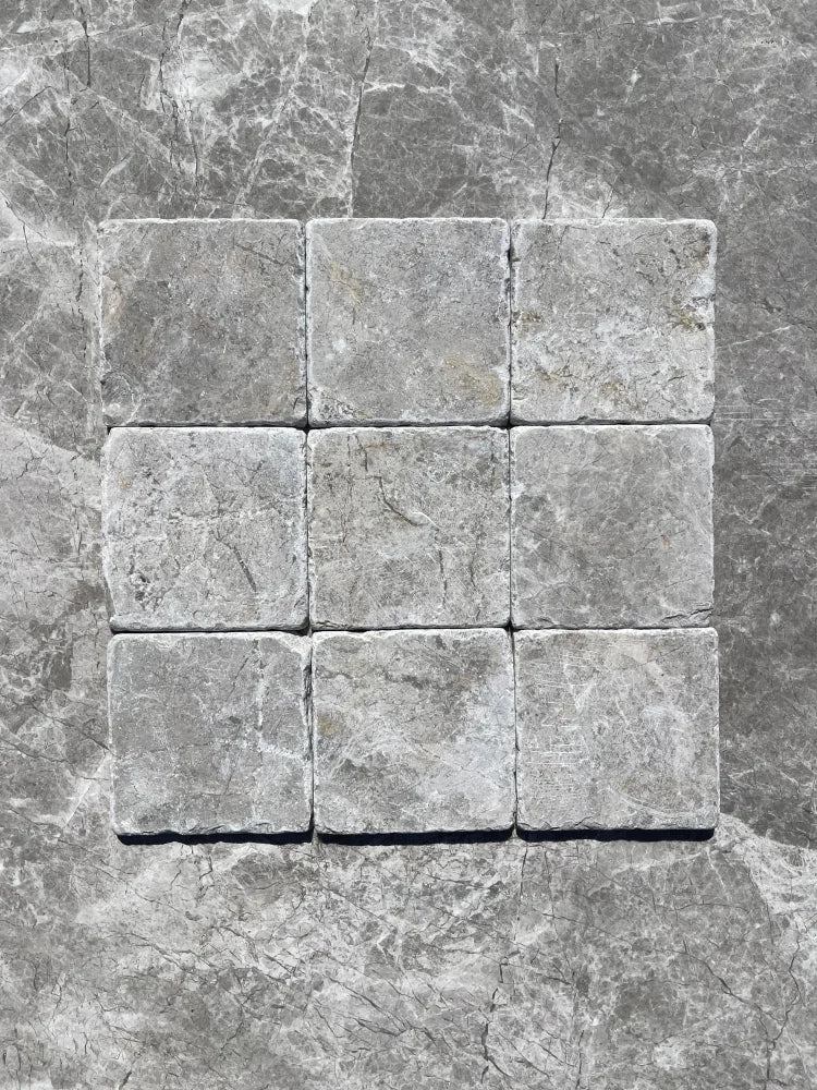 Tundra Gray Marble 4X4 Tumbled Tile