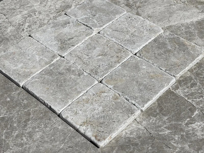 Tundra Gray Marble 4X4 Tumbled Tile