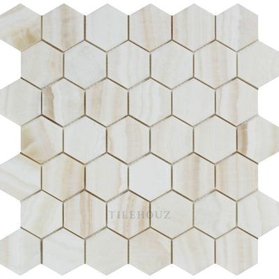 2 X White Onyx Polished Hexagon Mosaic Tile - (Vein-Cut) Tiles