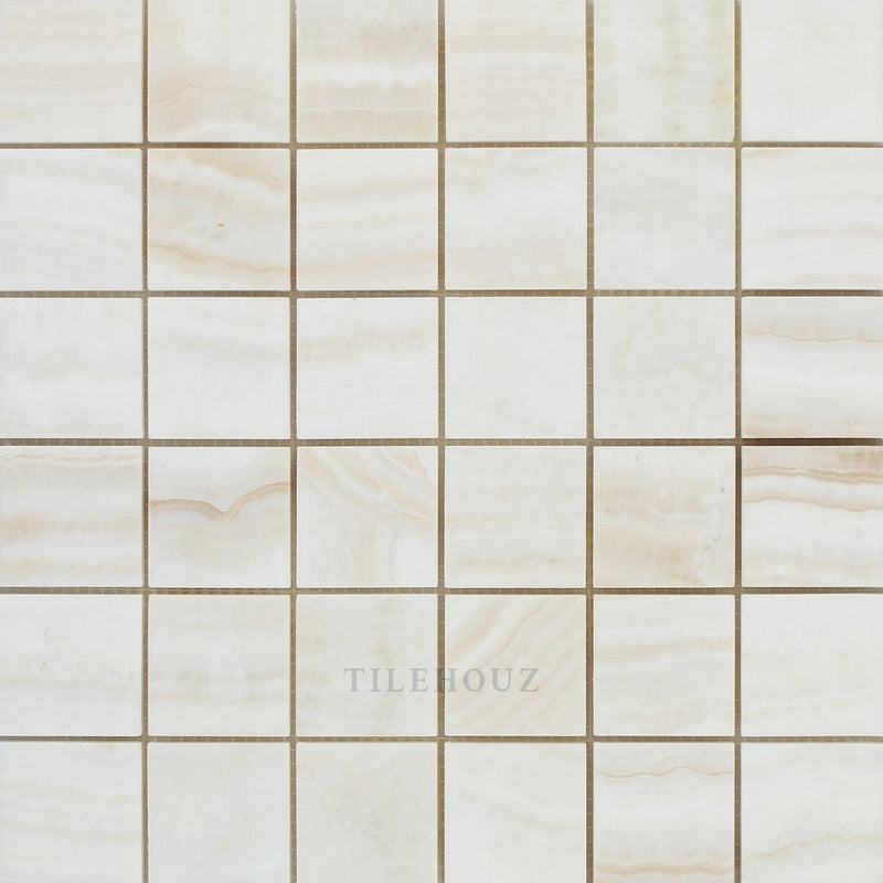 2 X Polished White Onyx Mosaic Tile - (Vein-Cut) Tiles