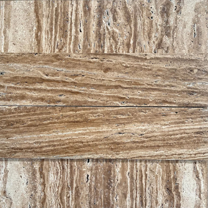 Wood Look Travertine Vein-Cut 6X24 Tile Brushed-Unfilled