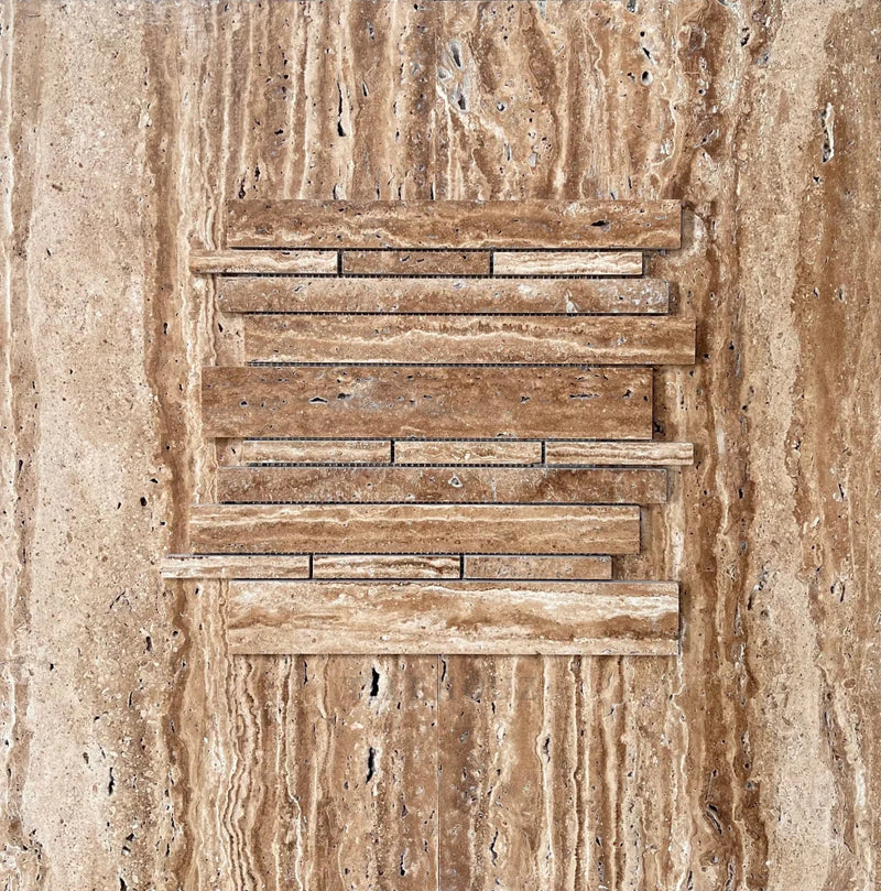 Wood Look Travertine Vein-Cut Random Strip Mosaic