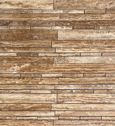 Wood Look Travertine Vein-Cut Random Strip Mosaic