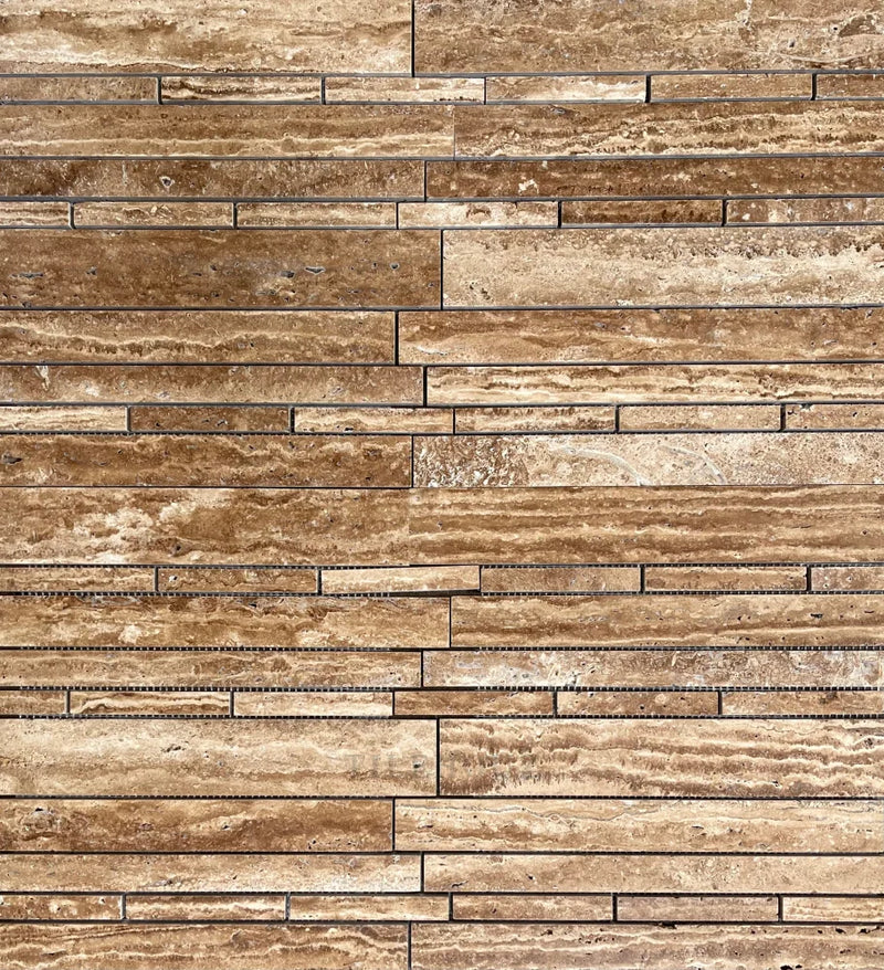 Wood Look Travertine Vein-Cut Random Strip Mosaic