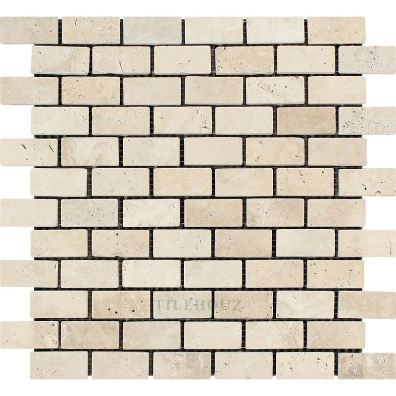 1 X 2 Tumbled Ivory Travertine Brick Mosaic Tile Tiles