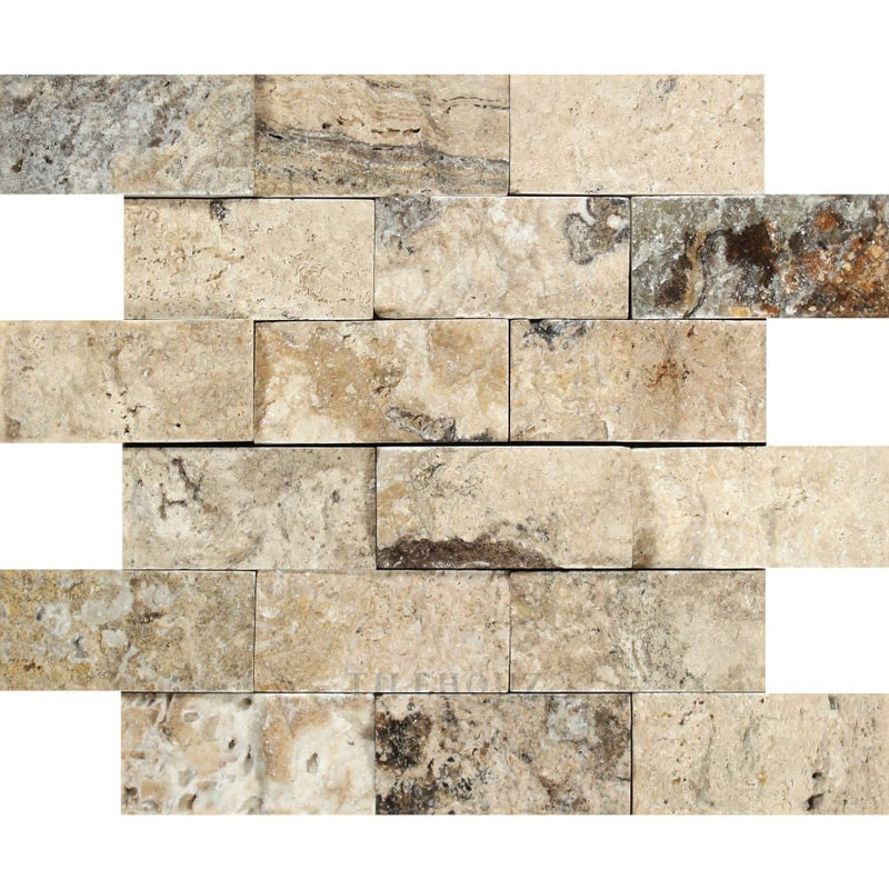 2 X 4 Split-Faced Philadelphia Travertine Brick Mosaic Tile Tiles