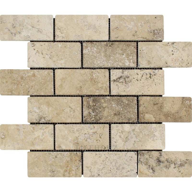 2 X 4 Tumbled Philadelphia Travertine Brick Mosaic Tile Tiles