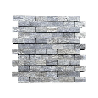 Blue Travertine 1X2 Brick Mosaic Brushed&Semi-Polished