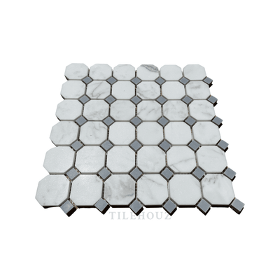 Calacatta Gold Marble Octagon Mosaic With/bardiglio-Gray Dots Polished/honed